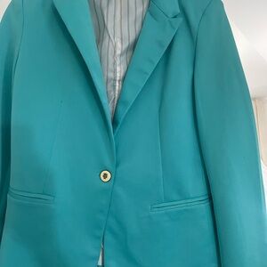 Zara Light Blue and White Striped Blazer